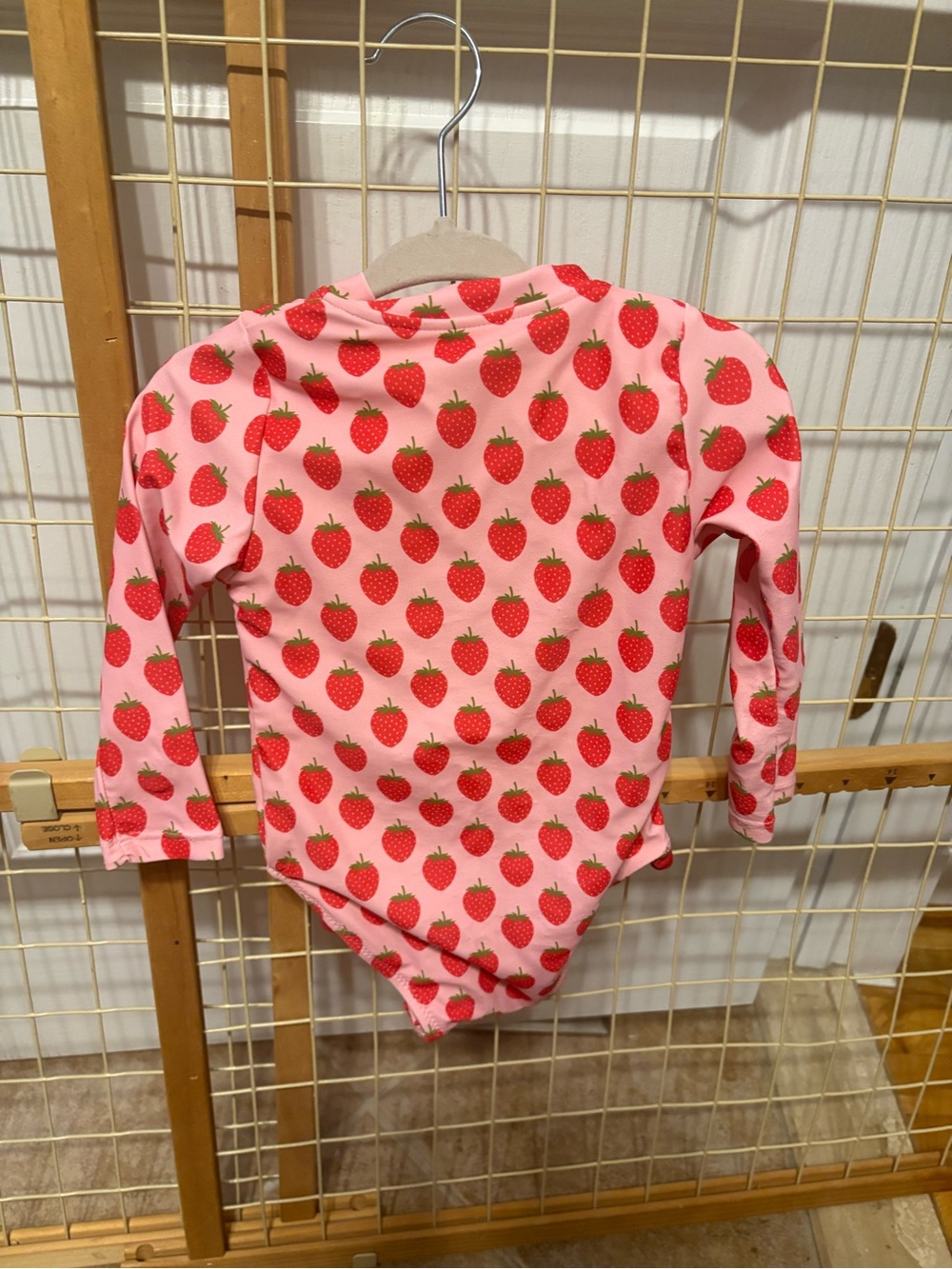 Pink Chicken Pink and Red Strawberry Print Long-Sleeve One-Piece Bodysuit